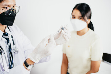 Doctor in medical gloves giving of flu patients