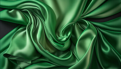 Green silk fabric as background for design. Generative AI.