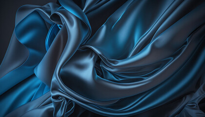 Fototapeta premium Blue silk fabric as a background for design. Generative AI.