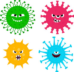 Collection of cartoon viruses, vector illustration