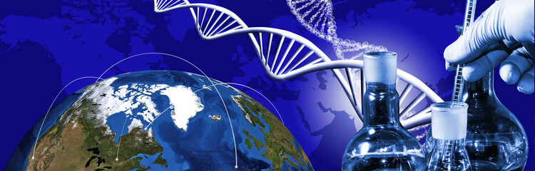 image of the planet earth stylized dna helix as a symbol of the spread of science and knowledge