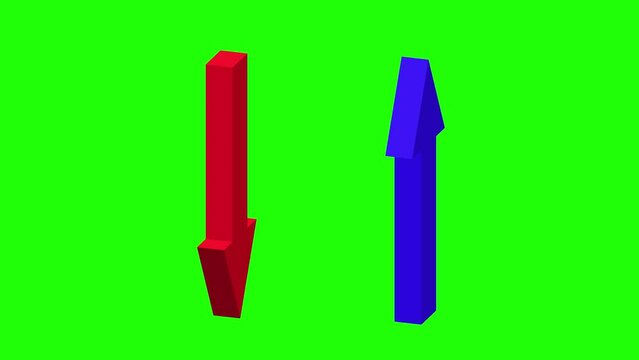Down and up, Increase and Decrease 3D animated icons Green screen.