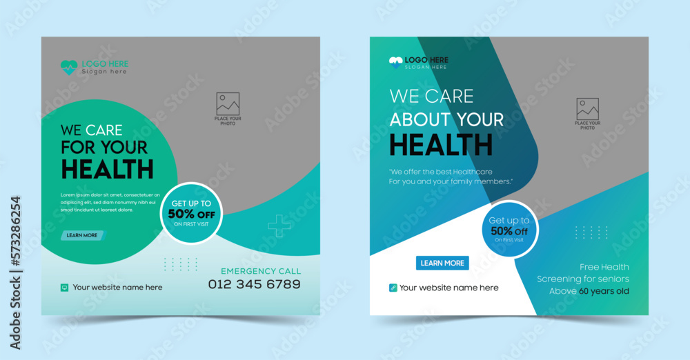 Wall mural dentist medical clinic marketing social media post square web banners or healthcare service template