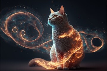 Fantastic cat on the background of the universe AI