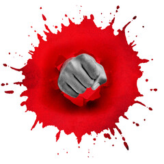 Faust schlägt durch einen roten Fleck