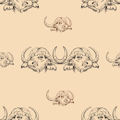 Seamless pattern of hand drawn sketch style Buffalo. Vector illustration. - 573286444