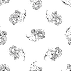 Seamless pattern of hand drawn sketch style Rams isolated on the white background. Vector illustration. - 573286474