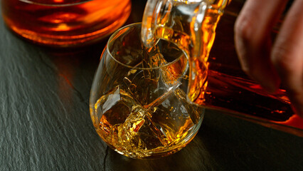 Fresh various cocktails on the bar, dark toned background