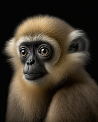 Fototapeta premium Generated photorealistic portrait of a capuchin in profile on a black background