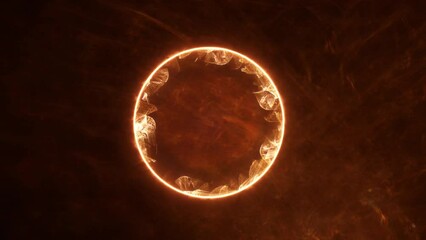 Fire geometric circle on a dark background. Easy to add lens flare effects for overlay designs or screen blending mode to make high-quality images. Mockup for your logo.