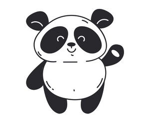 Panda logo bear icon animal silhouette line art concept. Vector cartoon graphic design element illustration