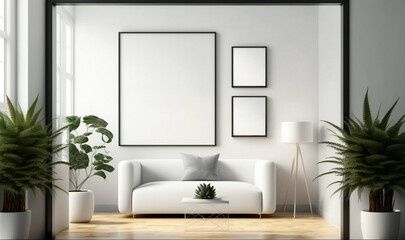 Fototapeta na wymiar Transform space with a blank photo frame mockup and modern interior design