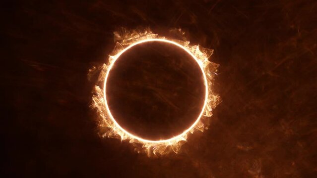 Fire geometric circle on a dark background. Easy to add lens flare effects for overlay designs or screen blending mode to make high-quality images. Mockup for your logo.