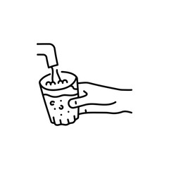 Pour water from under the tap color line icon. Cooking food.