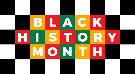 Black History Month Text Written in Blocks with checkered Background