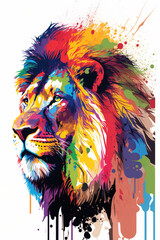 Silhouette of lion , with bright colors. generative by AI