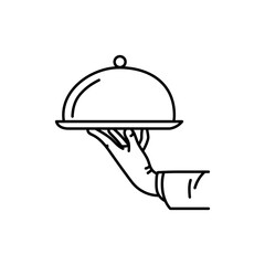 Waiter hand dish color line icon. Cooking food.