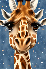 Cute and happy baby giraffe illustration portrait, IA g&eacute;n&eacute;rative, Nursery art, cartoon, Wall art