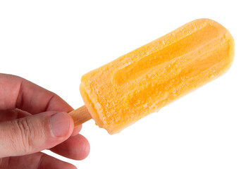 Popsicle ice cream isolated. Mango passion fruit Yellow Popsicle - obrazy, fototapety, plakaty