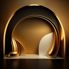 Gold podium color 3D background with geometric shapes for product presentation minimal style, stage. generative AI illustration.