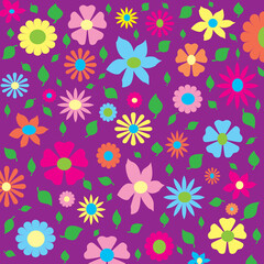 Fototapeta na wymiar Colorful floral pattern on purple background illustration