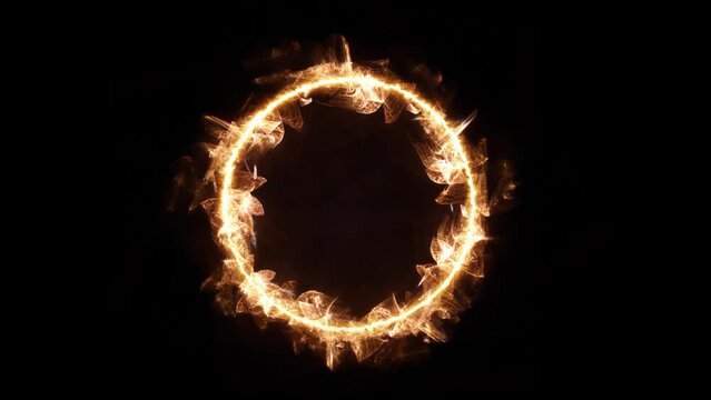 Fire geometric circle on a dark background. Easy to add lens flare effects for overlay designs or screen blending mode to make high-quality images. Mockup for your logo.