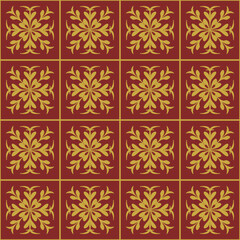 Seamless damask pattern, decorative gold and red wallpaper elements.