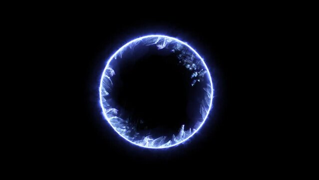 Energy blue color geometric circle on a dark background. Easy to add lens flare effects for overlay designs or screen blending mode to make high-quality images. Mockup for your logo.