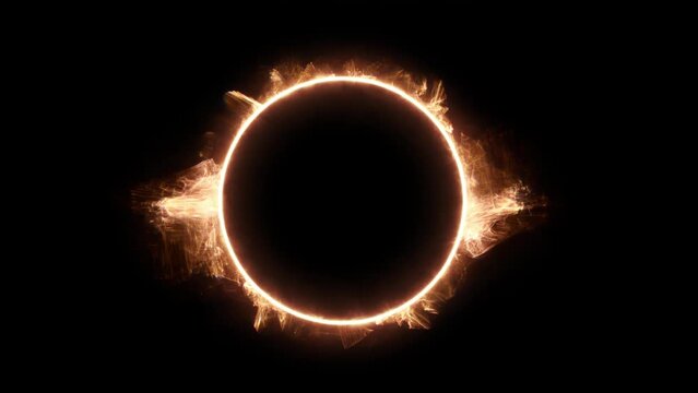 Fire geometric circle on a dark background. Easy to add lens flare effects for overlay designs or screen blending mode to make high-quality images. Mockup for your logo.