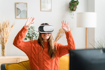 Smiling woman in VR headset