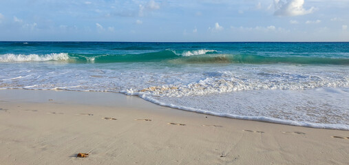 Maxwell beach Barbados, turquoise sea, white sand and palm trees