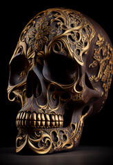 Wood and gold skull