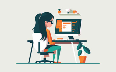 Woman sitting at workspace vector.