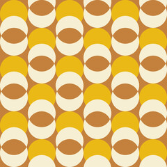 Retro aesthetic seamless pattern in style 60s, 70s. Mid century background with crescent moon. Geometric vector print. Yellow and brown colors