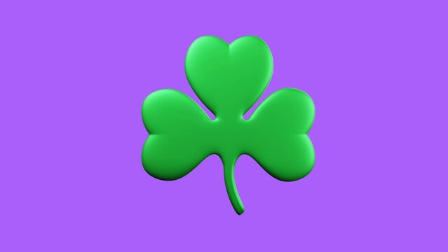 Rotating green shamrock leaf in a cartoon style for St. Patrick's Day looped 3d animation
