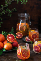 Blood Orange lemonade  with ice and lemon thyme