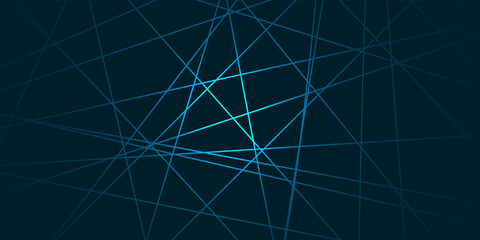 Abstract blue random chaotic liens with many squares and triangles shape on blue background. Geometric lines background. Abstract banner design background. Vector illustration.