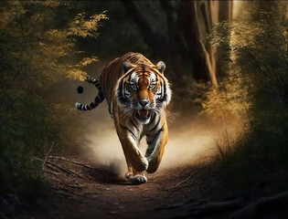 Tiger in the forest. Generative AI.