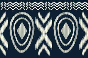 Ethnic Ikat fabric pattern geometric style.African Ikat embroidery Ethnic oriental pattern white blue background. Abstract,vector,illustration.For texture,clothing,wrapping,decoration,carpet.