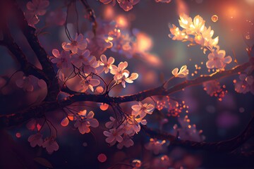 Close up Beautiful view Cherry blossoms with bokeh. Created with Generative AI Technology