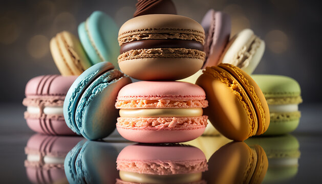 Macaron colors, macaron food delicious, macarons, Generative AI