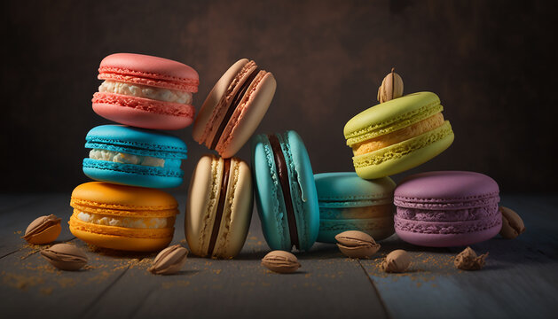 Macaron colors, macaron food delicious, macarons, Generative AI