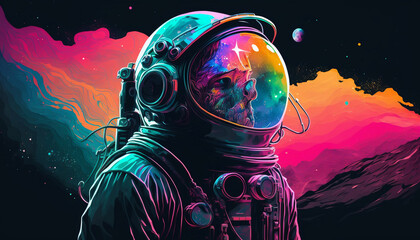 Astronaut in space in a colorful planet psychedelic Generative AI