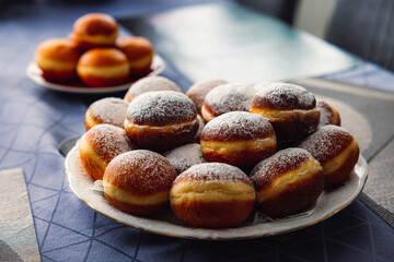 Homemade Krapfen, Berliner or donuts on the table