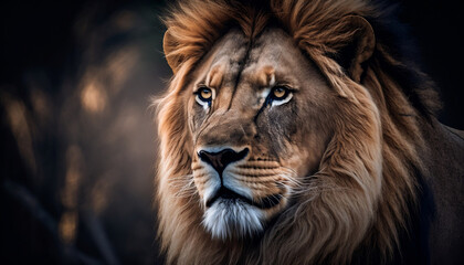 Naklejka premium portrait of a lion close up Generative AI