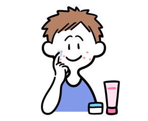 ニキビに薬を塗り込む男性
