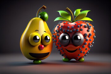 Cute Cartoon Fruit Characters. Created with Generative AI Technology