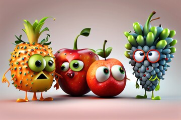 Cute Cartoon Fruit Characters. Created with Generative AI Technology