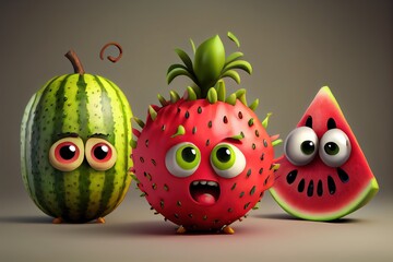 Cute Cartoon Fruit Characters. Created with Generative AI Technology