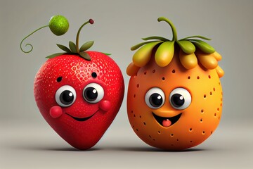 Cute Cartoon Fruit Characters. Created with Generative AI Technology
